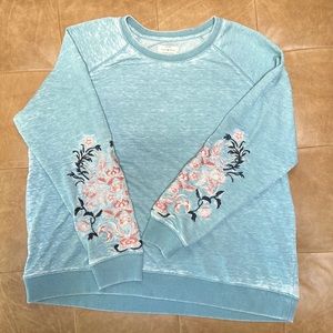 Lucky Brand Floral Embellished Distressed Sweatshirt, XL